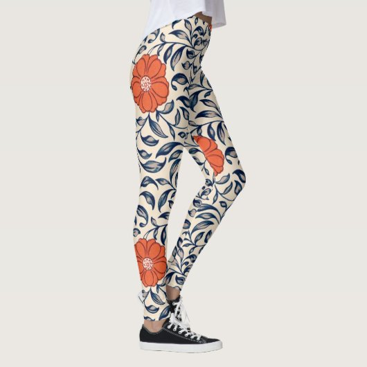 Seamless floral pattern with vibrant orange flower レギンス (右)