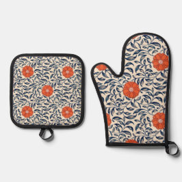 Seamless floral pattern with vibrant orange flower 鍋つかみ&鍋敷きセット