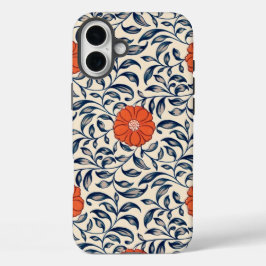 Seamless floral pattern with vibrant orange flower iPhone 16 plusケース