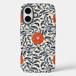 Seamless floral pattern with vibrant orange flower iPhone 16ケース
