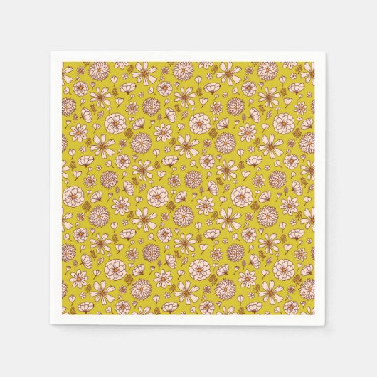 Seamless Floral pattern yellow スタンダードカクテルナプキン (正面)