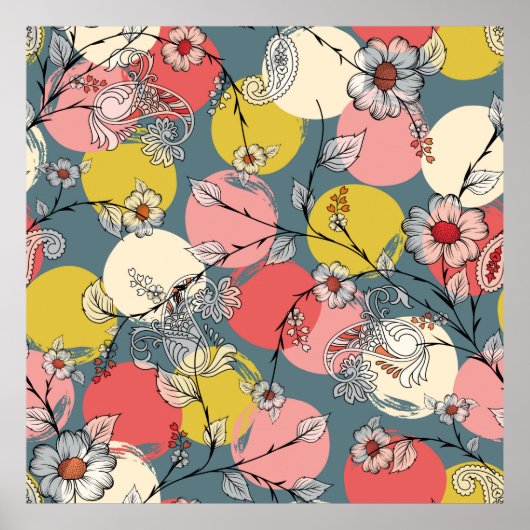 Seamless flower pattern on backgroundfloral, patte ポスター (正面)