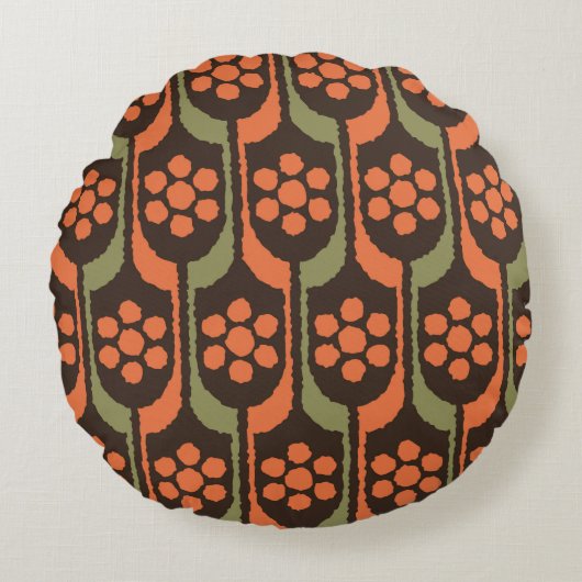 Seamless flower repeat pattern orange gold50s,60s, ラウンドクッション (正面)