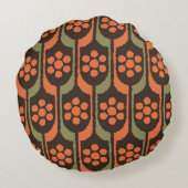 Seamless flower repeat pattern orange gold50s,60s, ラウンドクッション (裏面)
