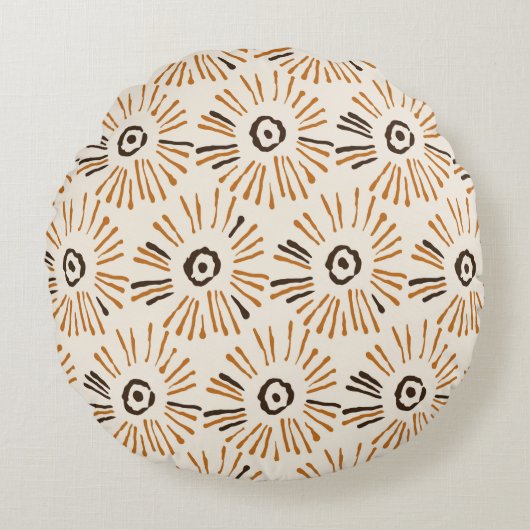 Seamless geometric batik floral pattern on autumn ラウンドクッション (正面)