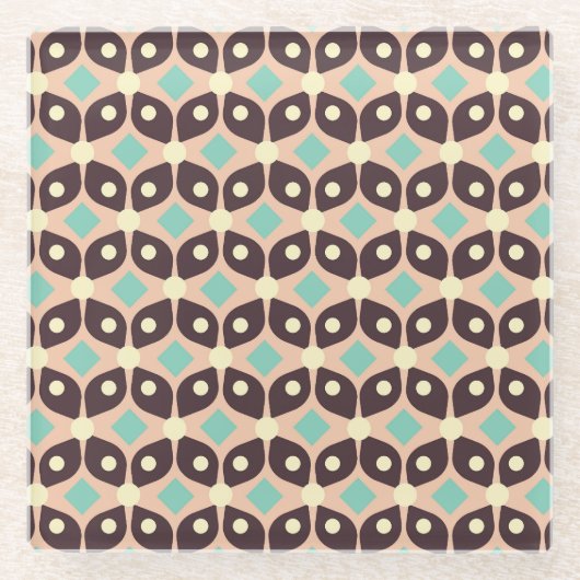 Seamless geometric pattern in dark brown leaf  ガラスコースター (正面)