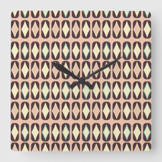 Seamless geometric pattern in dark brown leaf  スクエア壁時計 (正面)