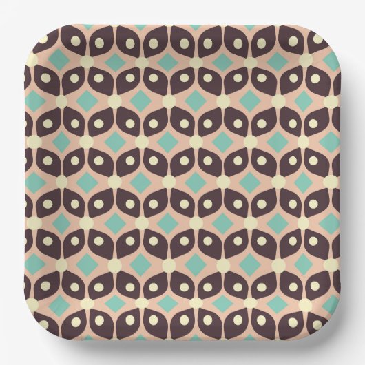 Seamless geometric pattern in dark brown leaf  ペーパープレート (正面)