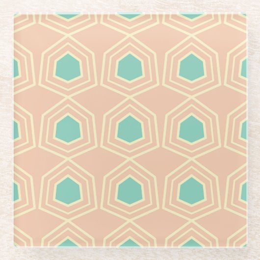 Seamless geometric pattern with teal pentagons ガラスコースター (正面)