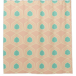 Seamless geometric pattern with teal pentagons シャワーカーテン