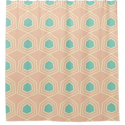 Seamless geometric pattern with teal pentagons シャワーカーテン (正面)
