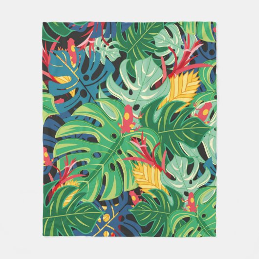 Seamless graphic pattern with leaves monstera and  フリースブランケット (正面)