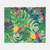 Seamless graphic pattern with leaves monstera and  フリースブランケット (正面(横))