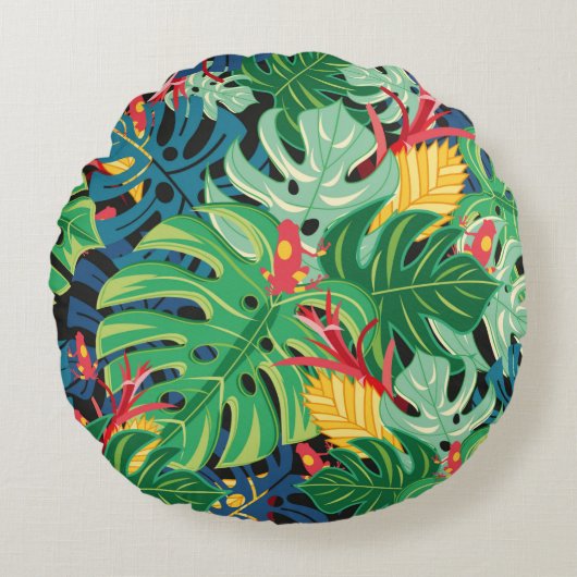 Seamless graphic pattern with leaves monstera and  ラウンドクッション (正面)