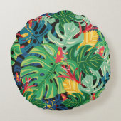 Seamless graphic pattern with leaves monstera and  ラウンドクッション (裏面)