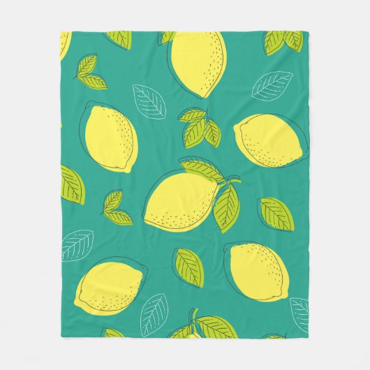 Seamless Hand Drawn Lemon with Leaves Pattern in B フリースブランケット (正面)