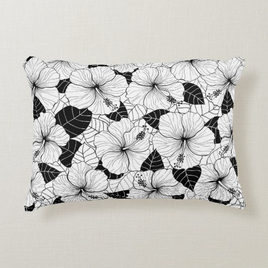 Seamless hand drawn pattern with hibiscus flowers アクセントクッション (正面)