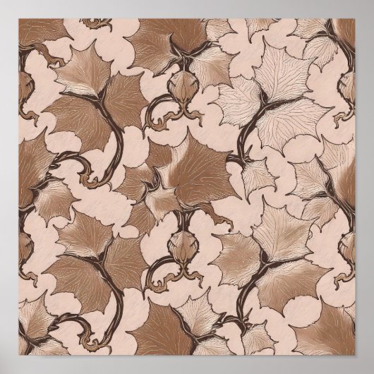 Seamless High-Contrast Sepia Ivory Tiling Pattern ポスター (正面)