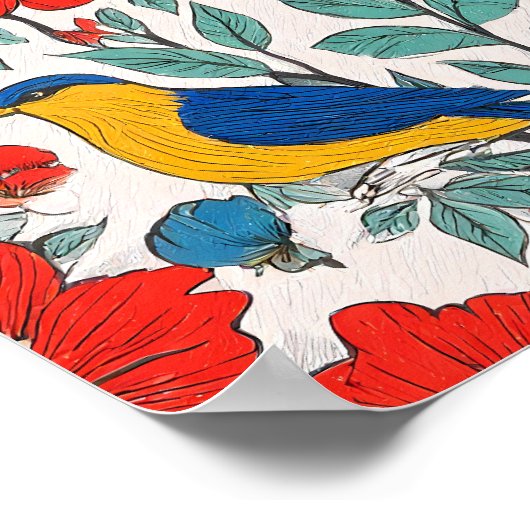 Seamless High-Saturation Folk Art Tiling Pattern ポスター (角)