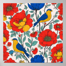 Seamless High-Saturation Folk Art Tiling Pattern ポスター