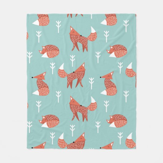 Seamless illustration pattern with cute orange fox フリースブランケット (正面)