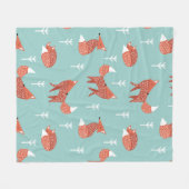 Seamless illustration pattern with cute orange fox フリースブランケット (正面(横))