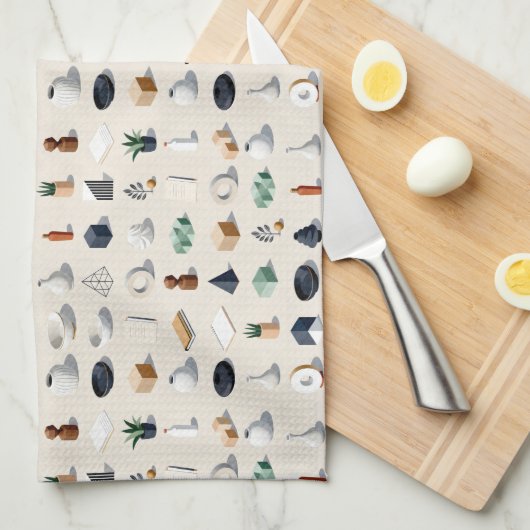 Seamless isometric patterns of vases plants キッチンタオル (四つ折り)