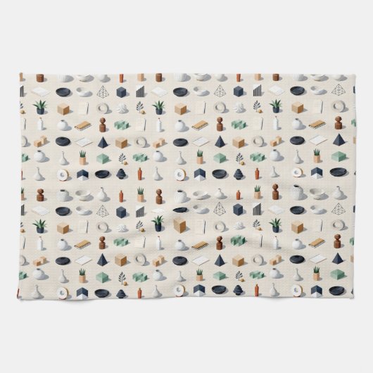 Seamless isometric patterns of vases plants キッチンタオル (横)