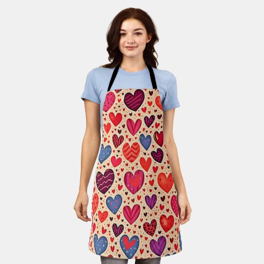 Seamless Love Heart Pattern Art エプロン (着用した状態)