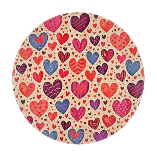 Seamless Love Heart Pattern Art カッティングボード (正面)
