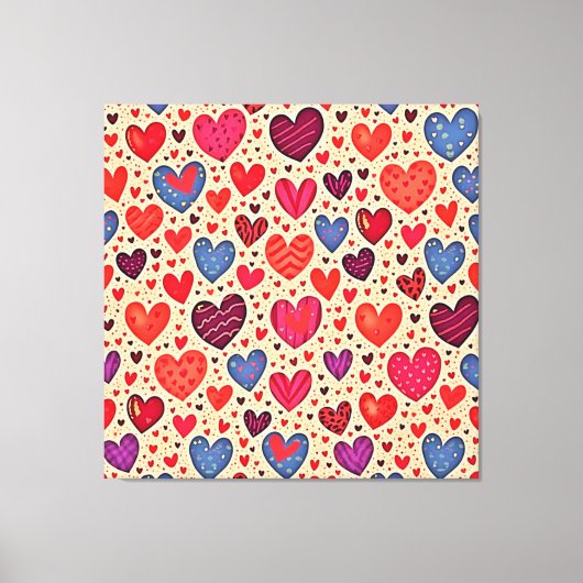 Seamless Love Heart Pattern Art キャンバスプリント (正面)