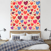 Seamless Love Heart Pattern Art キャンバスプリント (インサイチュ (寝室))