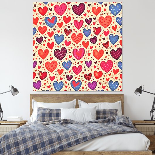 Seamless Love Heart Pattern Art キャンバスプリント (インサイチュ (寝室))