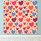 Seamless Love Heart Pattern Art キャンバスプリント (インサイチュ (ウッドフロア))