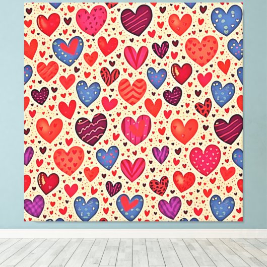 Seamless Love Heart Pattern Art キャンバスプリント (インサイチュ (ウッドフロア))