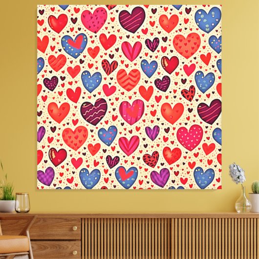 Seamless Love Heart Pattern Art キャンバスプリント (インサイチュ (リビング))