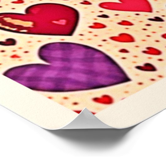 Seamless Love Heart Pattern Art ポスター (角)