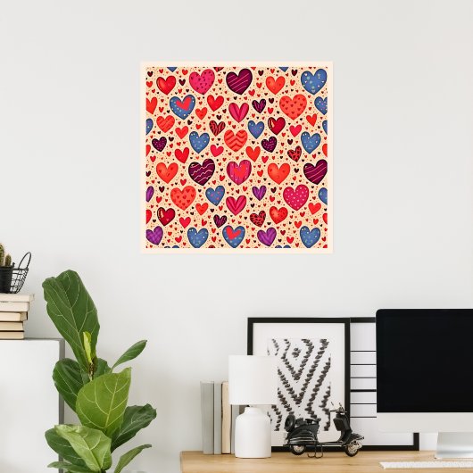 Seamless Love Heart Pattern Art ポスター (ホームオフィス)