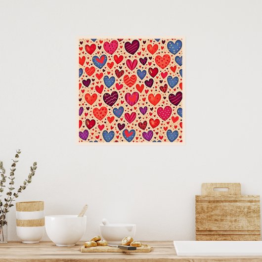 Seamless Love Heart Pattern Art ポスター (キッチン)