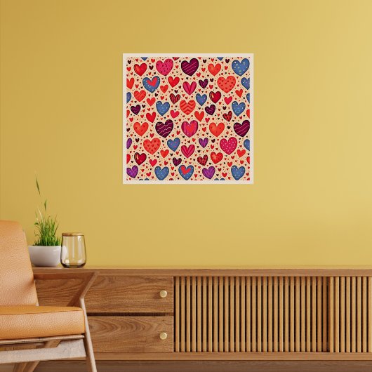 Seamless Love Heart Pattern Art ポスター (リビング2)