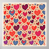Seamless Love Heart Pattern Art ポスター (正面)