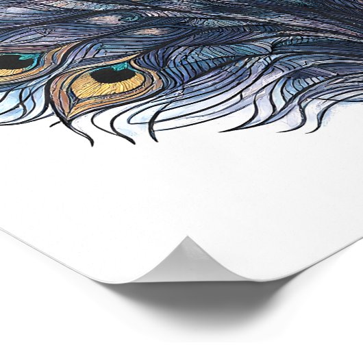 Seamless Macro Peacock Feather Fabric Pattern ポスター (角)