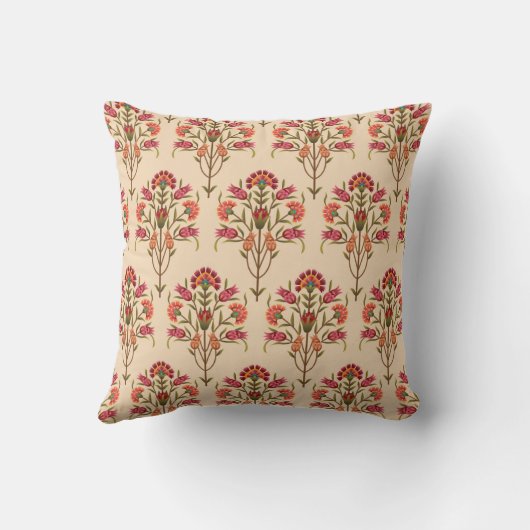 seamless mughal flower pattern design cream backgr クッション (裏面)