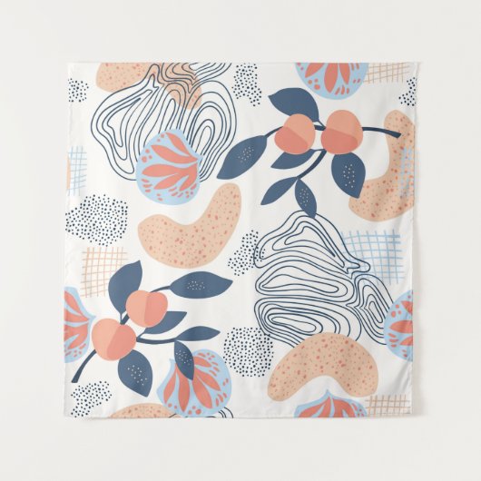 Seamless nature pattern. Abstract shapes, fruits a タペストリー (正面)