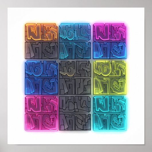 Seamless Neon Lit Graffiti Wallpaper Pattern ポスター (正面)