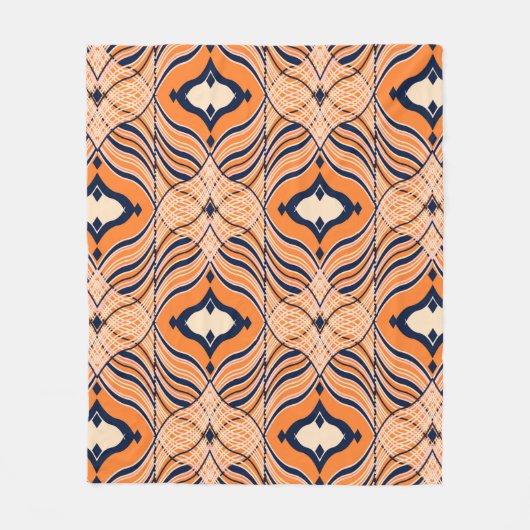Seamless Oriental pattern, black, orange ornament. フリースブランケット (正面)