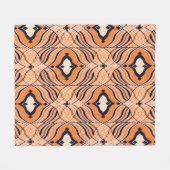 Seamless Oriental pattern, black, orange ornament. フリースブランケット (正面(横))