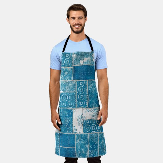 Seamless patchwork collage mix quilt pattern print エプロン (着用した状態)