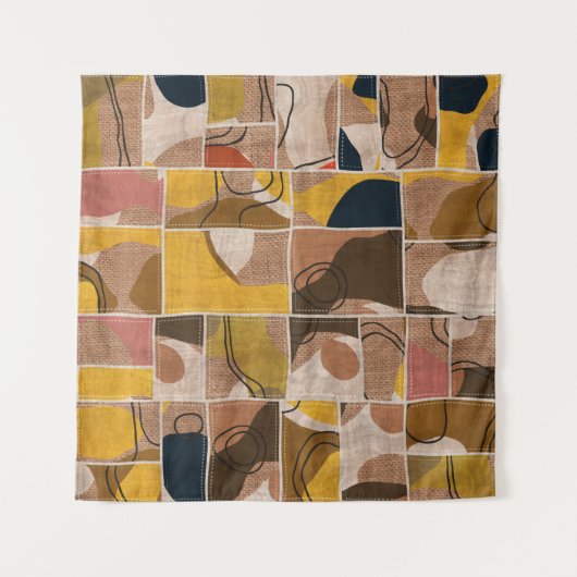 Seamless patchwork collage mix quilt pattern print タペストリー (正面)