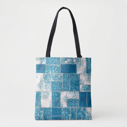 Seamless patchwork collage mix quilt pattern print トートバッグ (正面)